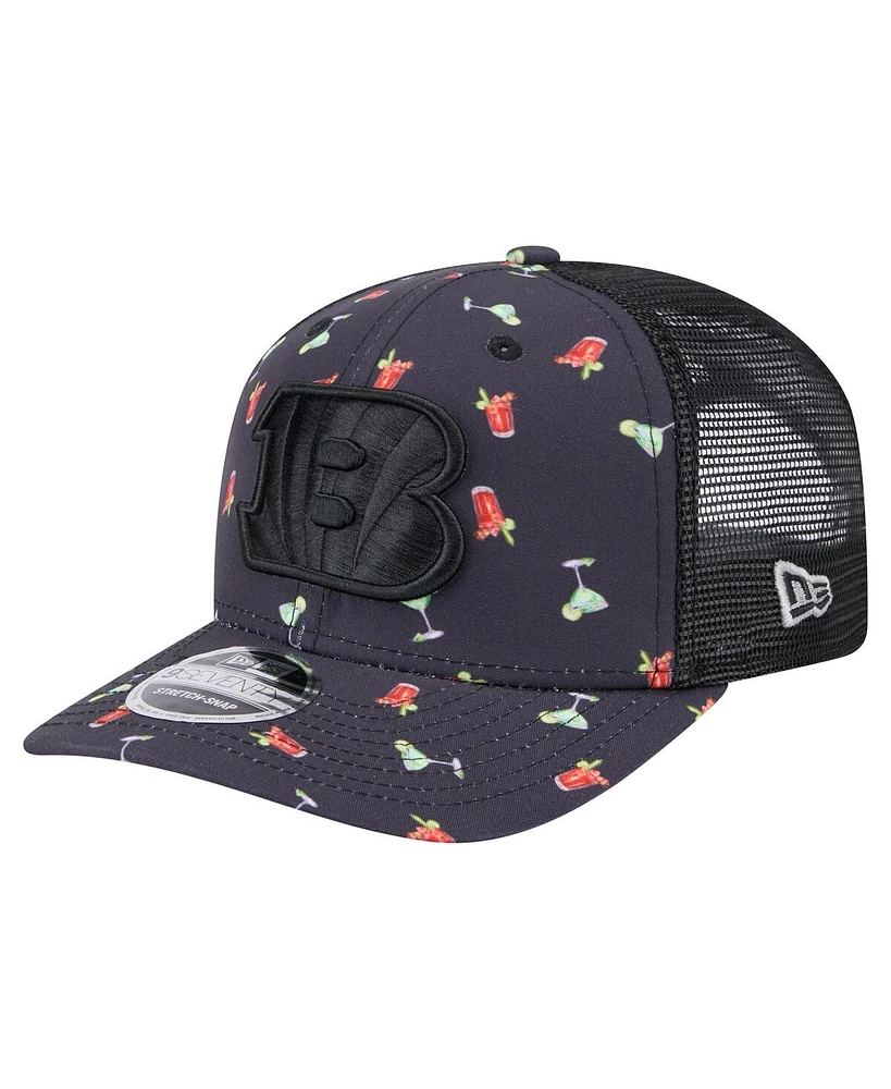 New Era Men's Navy/Black Cincinnati Bengals Adventure Drinks Pattern 9SEVENTY Stretch snap Hat