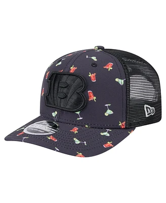 New Era Men's Navy/Black Cincinnati Bengals Adventure Drinks Pattern 9SEVENTY Stretch snap Hat