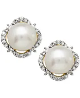 Honora Cultured Freshwater Pearl (7mm) & Diamond (1/6 ct. t.w.) Halo Stud Earrings in 14k Gold