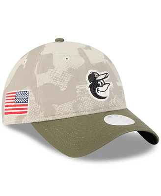 New Era Women's Light Beige/Olive Baltimore Orioles 2025 Armed Forces Day 9TWENTY Adjustable Hat