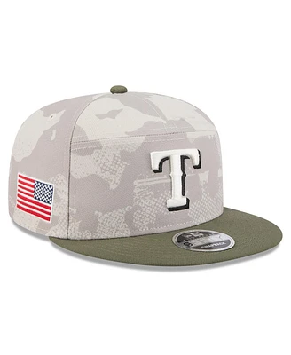 New Era Men's Light Beige/Olive Texas Rangers 2025 Armed Forces Day Split Panel 9FIFTY Snapback Hat