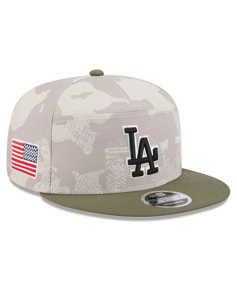 New Era Men's Light Beige/Olive Los Angeles Dodgers 2025 Armed Forces Day Split Panel 9FIFTY Snapback Hat