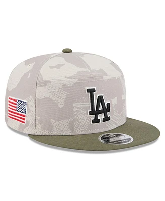 New Era Men's Light Beige/Olive Los Angeles Dodgers 2025 Armed Forces Day Split Panel 9FIFTY Snapback Hat