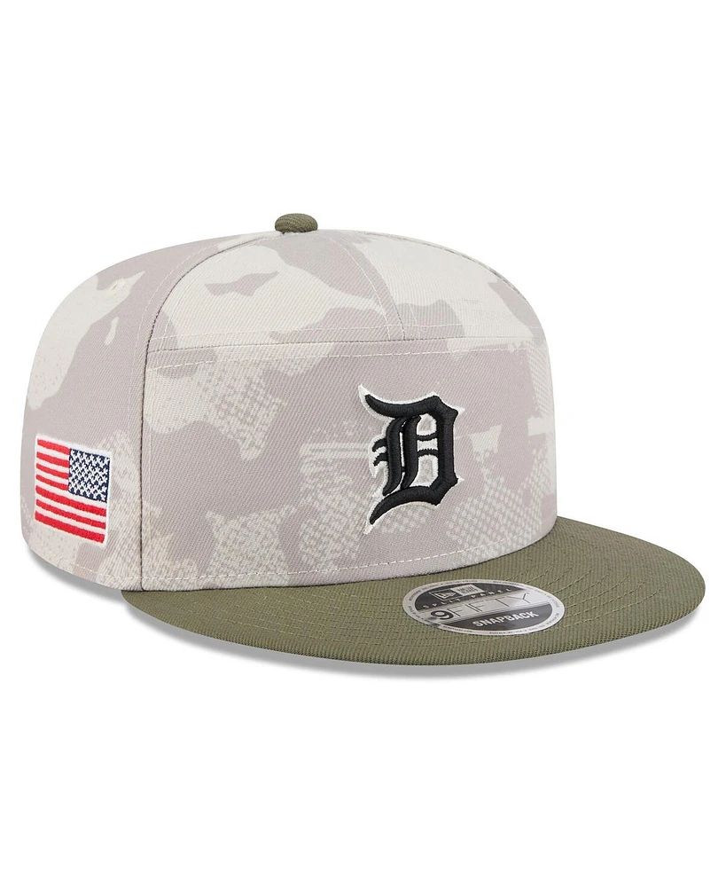 New Era Men's Light Beige/Olive Detroit Tigers 2025 Armed Forces Day Split Panel 9FIFTY Snapback Hat