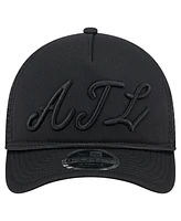 New Era Men's Black Atlanta Braves City Initial 9FORTY A-Frame M-Crown Adjustable Trucker Hat