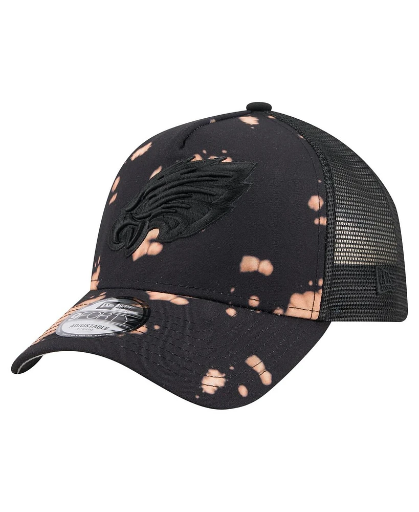 New Era Men's Black Philadelphia Eagles Bleached 9FORTY A-Frame Adjustable Hat