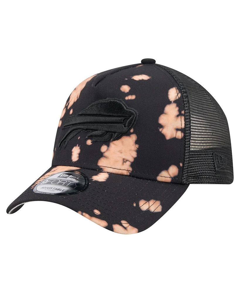 New Era Men's Black Buffalo Bills Bleached 9FORTY A-Frame Adjustable Hat