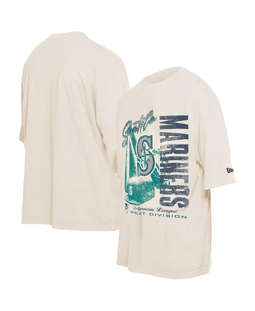 New Era Men's Cream Seattle Mariners Cooperstown Collection Oversized Throwback Distressed T-Shirt