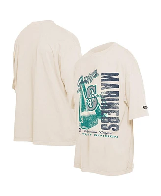 New Era Men's Cream Seattle Mariners Cooperstown Collection Oversized Throwback Distressed T-Shirt