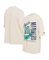 New Era Men's Cream Seattle Mariners Cooperstown Collection Oversized Throwback Distressed T-Shirt