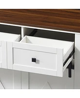 Sliding Barn Door Sideboard Cabinet with Storage and Drawers (White and Walnut)