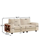 Modular Combination Double Sofa, Wooden Frame Locker with Armrests, Stylish and Comfortable, Cream Style, Beige