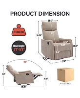 Heat Massage Manual Recliner Chair with Rocker and Swivel in Fabric for Living Room, Khaki