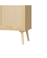 Modern Rattan Wood Dresser Wood Storage Cabinet Sideboard for Bedroom, Living Room, Entryway, Hallway