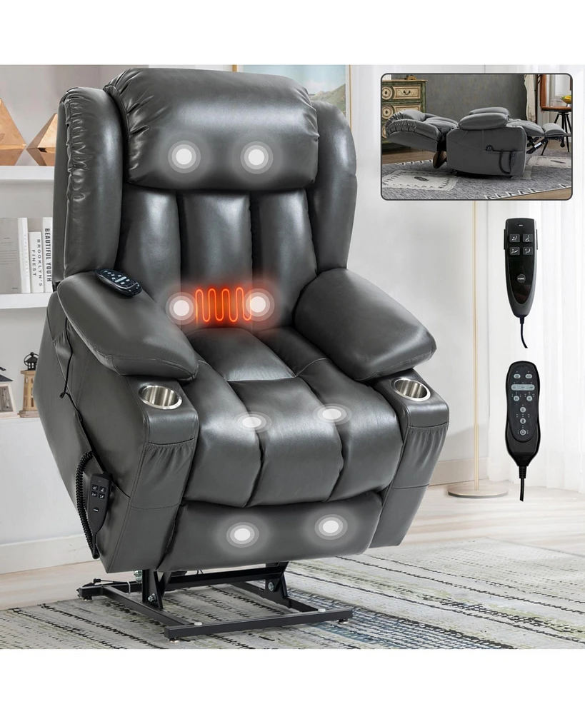 Power Lift Massage Recliner Chair with 8 Massage Points, Gray