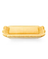 Modern Glam Velvet 3-Seater Sofa With Channel Stitching And Gold Legs