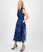 julia jordan Women's Printed Fit & Flare Tie-Waist Dress