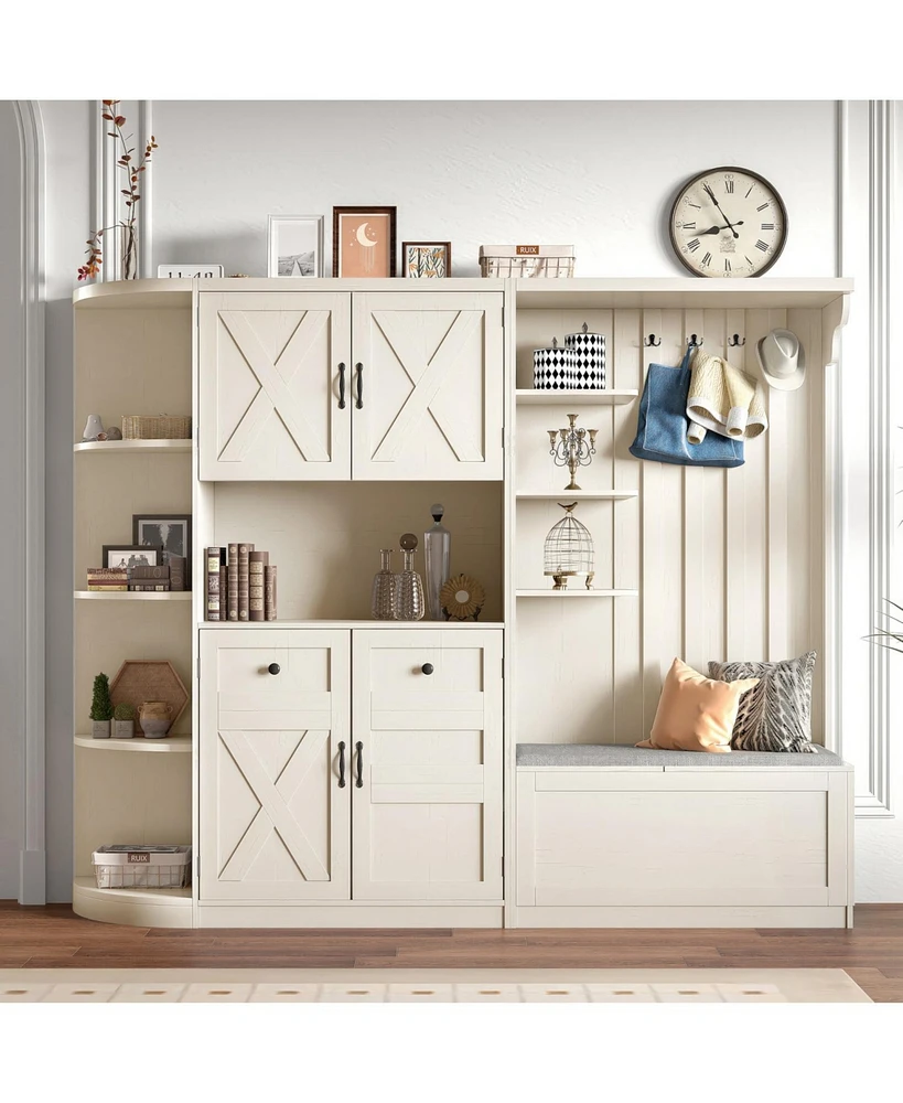 Hall Cabinet w/ Storage & Hooks - Beige