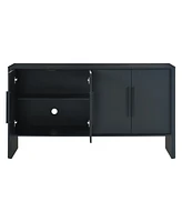 4-Door Large Storage Retro Sideboard with Adjustable Shelves and Long Handles for Kitchen