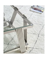 47" Stainless Steel Coffee Table with Glass Top and Storage