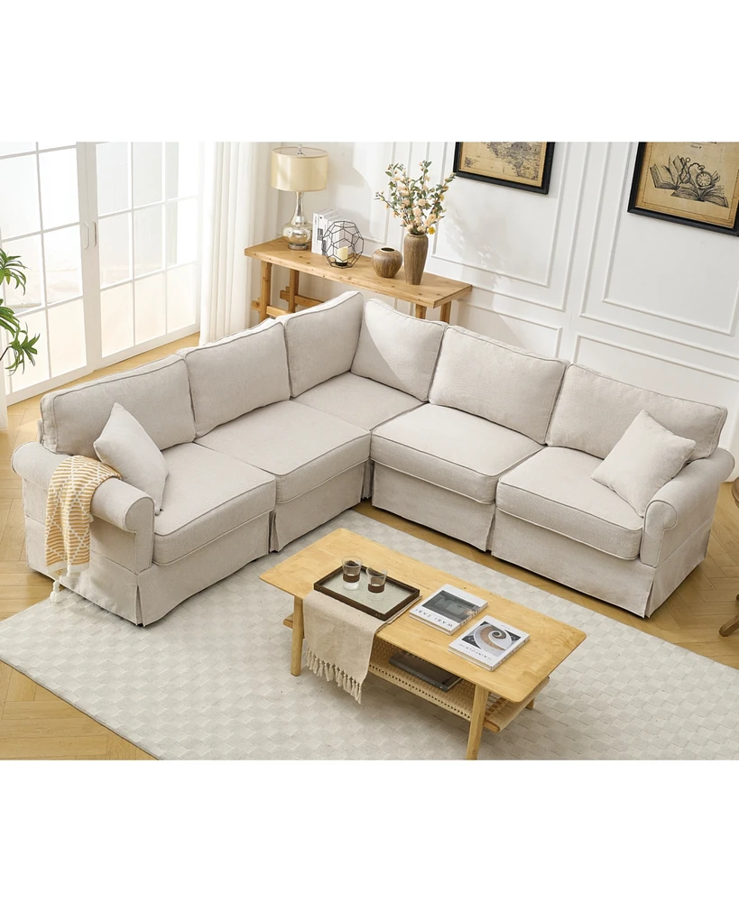 5-Seat Modular Sectional Sofa, Convertible L-Shaped Couch, Beige Linen