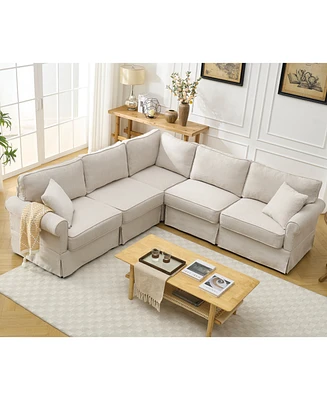 5-Seat Modular Sectional Sofa, Convertible L-Shaped Couch, Beige Linen