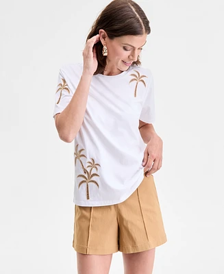 I.n.c. International Concepts Women's Palm Cotton Graphic T-Shirt, Exclusively at Macy's