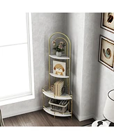 Gold 4-Tier Corner Bookshelf, Modern Style, Plant Stand with Metal Frame