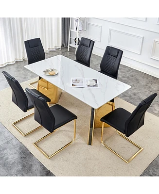 63" Snow Mountain Table & 6 Pu Chairs