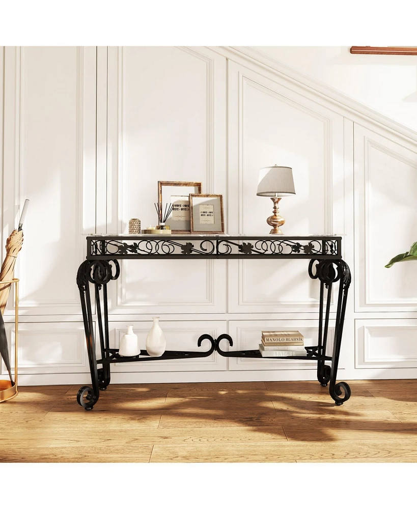 Stylish Glass & Metal Console Table with Storage
