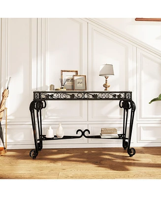Stylish Glass & Metal Console Table with Storage