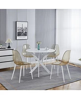 Modern Round Dining Table with Cross Metal Legs