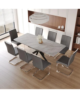 Extendable Dining Table Set for 6-8 with Upholstered Chairs