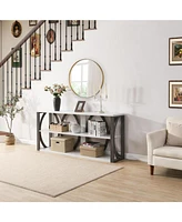 3-Tier Industrial Console Table, 70.9" Narrow Entry Table, White