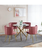 Mid-Century Dining Set: 4-6 Person Table with Glass Top & Pedestal