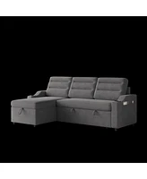 83" Convertible Sofa Bed with Storage, Recliner, and Cup Holder