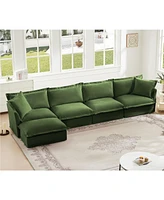4-Seat L-Shape Sectional Sofa with Armrests, Pillows, and Chenille Fabric in Green