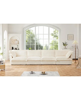 Slipcovered 4-Seater Sofa, Extra Deep, Corduroy Fabric Cloud-Like Comfort