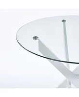 Modern Cross-Leg Dining Table with Tempered Glass (90x90x75cm)