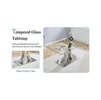 Modern Glass Dining Set with Pu Chairs