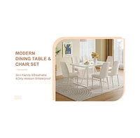 55" Cream Mdf Dining Set w/ 6 Armless Striped Chairs