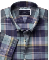 Charles Tyrwhitt Men's Slim Fit Short Sleeve Wrinkle-Resistant Plaid Button-Down Shirt