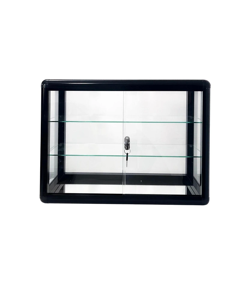 Tempered Glass Counter Top Display Showcase with Sliding Glass Door and Lock, Standard Aluminum Framing with Sliding Glass Door and Lock-display cabin