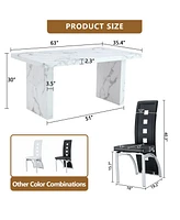 White Marble Dining Set - 4 Pu Chairs, Silver Legs
