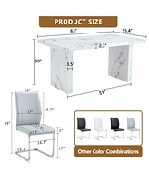 White Marble Table & Gray Pu Chairs - 4 Seat Dining Set