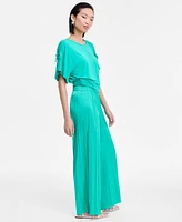 I.n.c. International Concepts Women's Crinkle-Satin Pull-On Wide-Leg Pants, Exclusively at Macy's