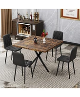 Square Faux Marble Dining Table Set for 4