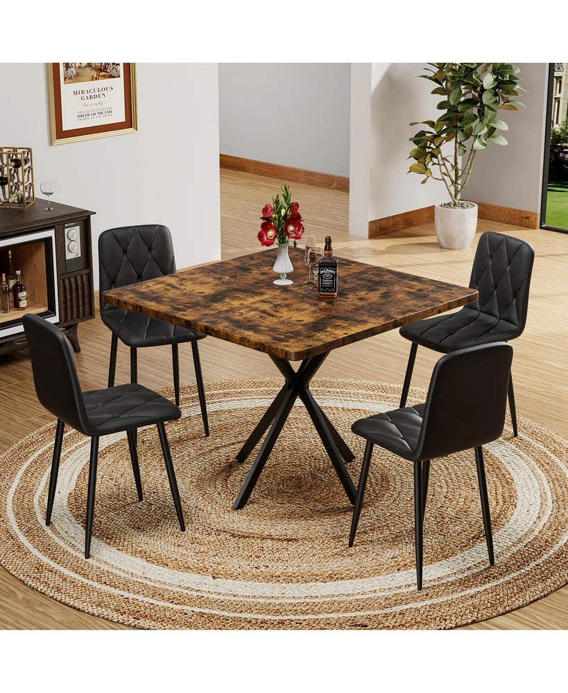Square Faux Marble Dining Table Set for 4