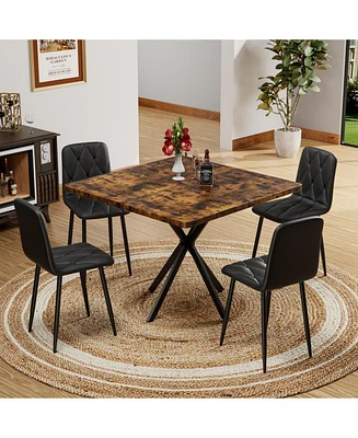 Square Faux Marble Dining Table Set for 4