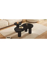Easy Assembly Nesting Coffee Table Set of 2, Cream Style Cloud Coffee Table with Round Small Side Table